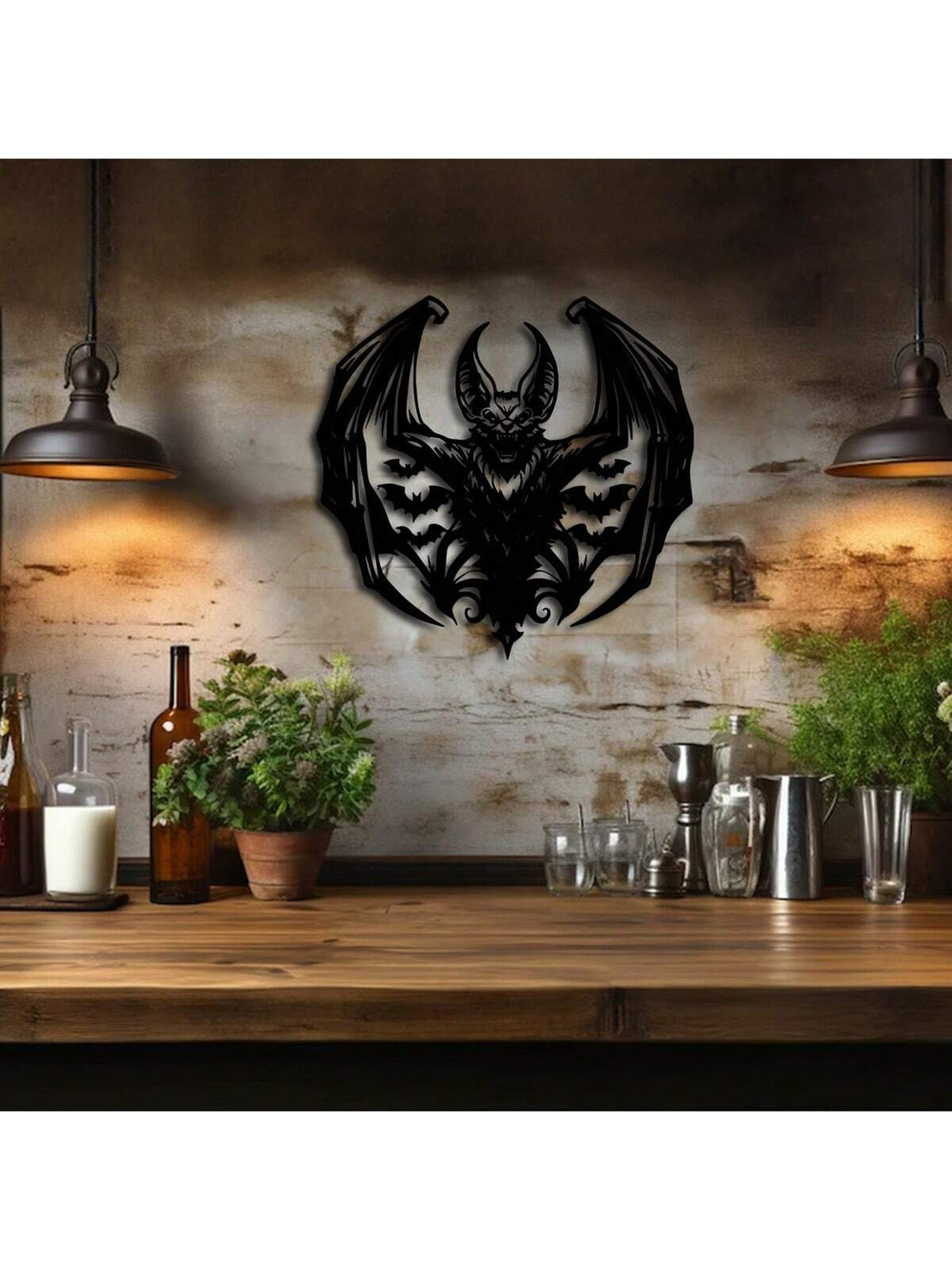 Add an eerie touch to your Halloween haunt with our Gothic Bat Demon Metal Wall Art. This stunning piece features intricate details and a dark, mystical aesthetic perfect for any fan of fantasy or gothic decor. Crafted from high-quality metal, this piece is durable and sure to last for many spooky seasons to come.