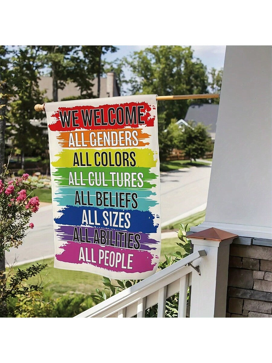 Celebrate LGBTQ pride with our Rainbow Pride Garden Flag! This double-sided outdoor decor features a vibrant rainbow design to show your support and spread love in your neighborhood. Made with durable materials, it's perfect for any outdoor space. Show your pride and make a statement today!