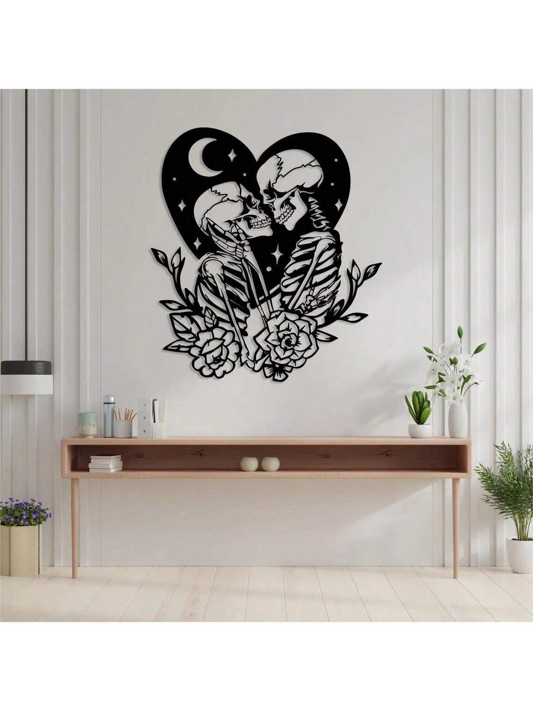 Add a unique touch to your Valentine's Day celebrations with our Metal Skeleton Lovers Wall Art. Crafted with precision and detail, this piece makes the perfect couple gift. With its sturdy metal construction, it will last for years to come. Make this Valentine's Day unforgettable with our special gift.