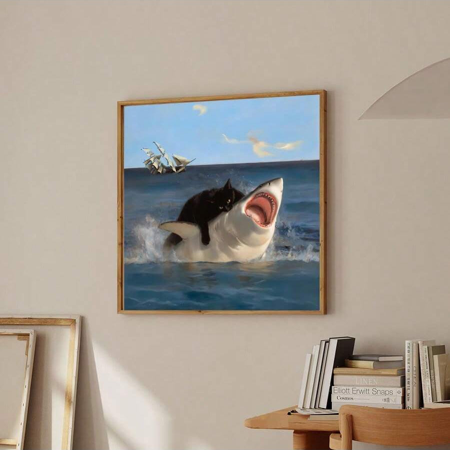 Funny Fat Cat and Shark Emoticon Pack: Renaissance Painting Style Canvas Prints