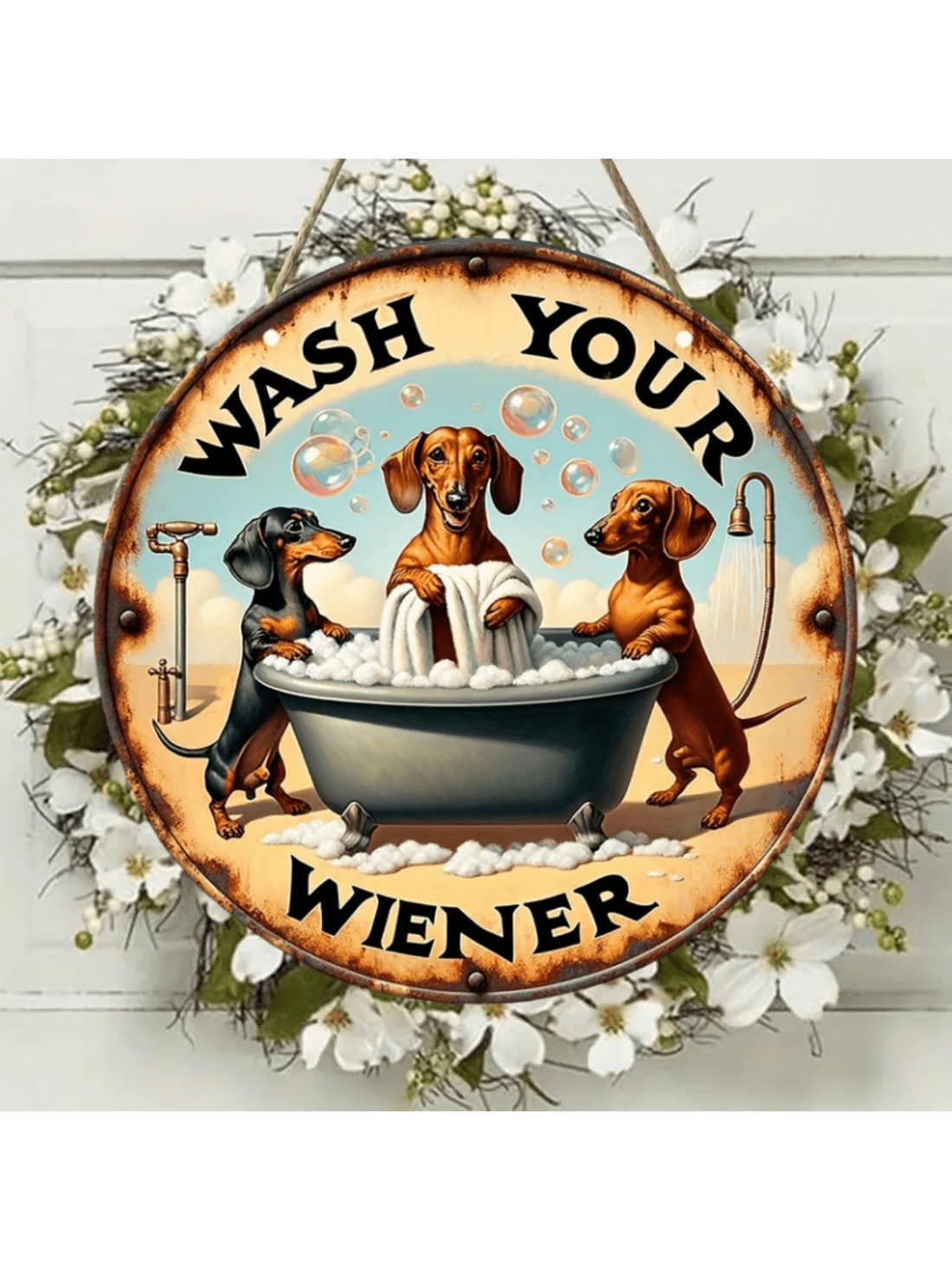 This vintage wooden plaque is a must-have for any dog lover. Featuring a charming dachshund illustration, it will add a touch of whimsy to your home decor. Hang it up and show off your love for these lovable canines. Guaranteed to bring a smile to your face every time you see it.