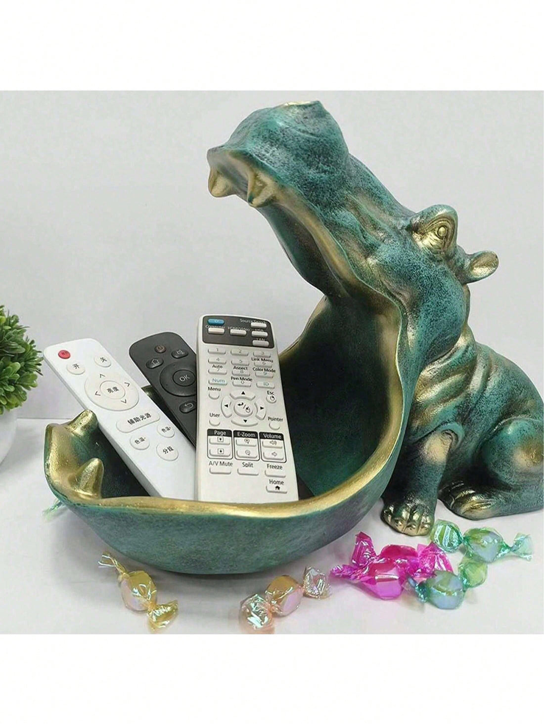 Hippo Statue Home Resin Figurine: Fun Candy Dish and Key Bowl Sculpture