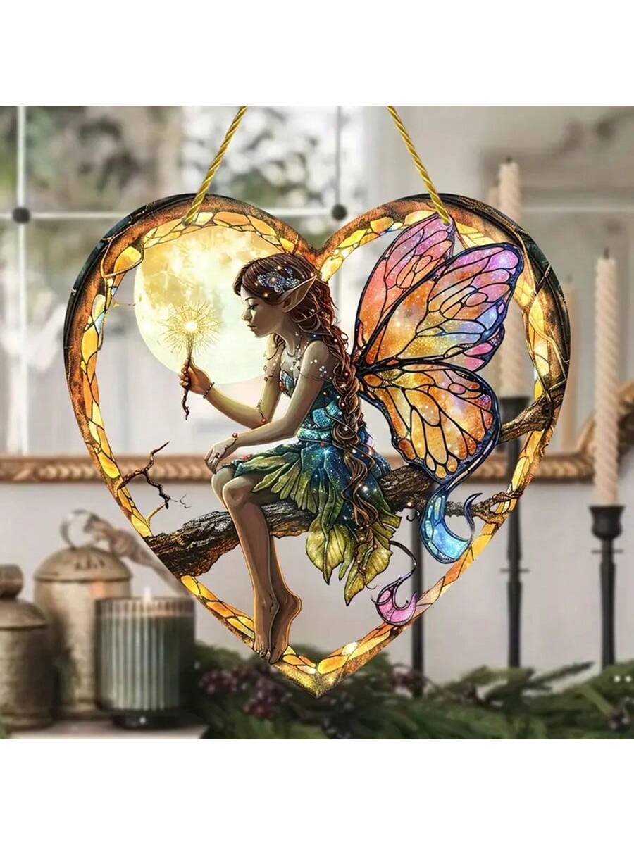 Add a touch of enchantment to your home and garden with our Enchanting Night Fairy Heart Shaped Wall Hanging. Crafted with intricate detailing, this hanging ornament brings a fairy tale to life. Perfect for any space, this piece will add a touch of magic to your decor.