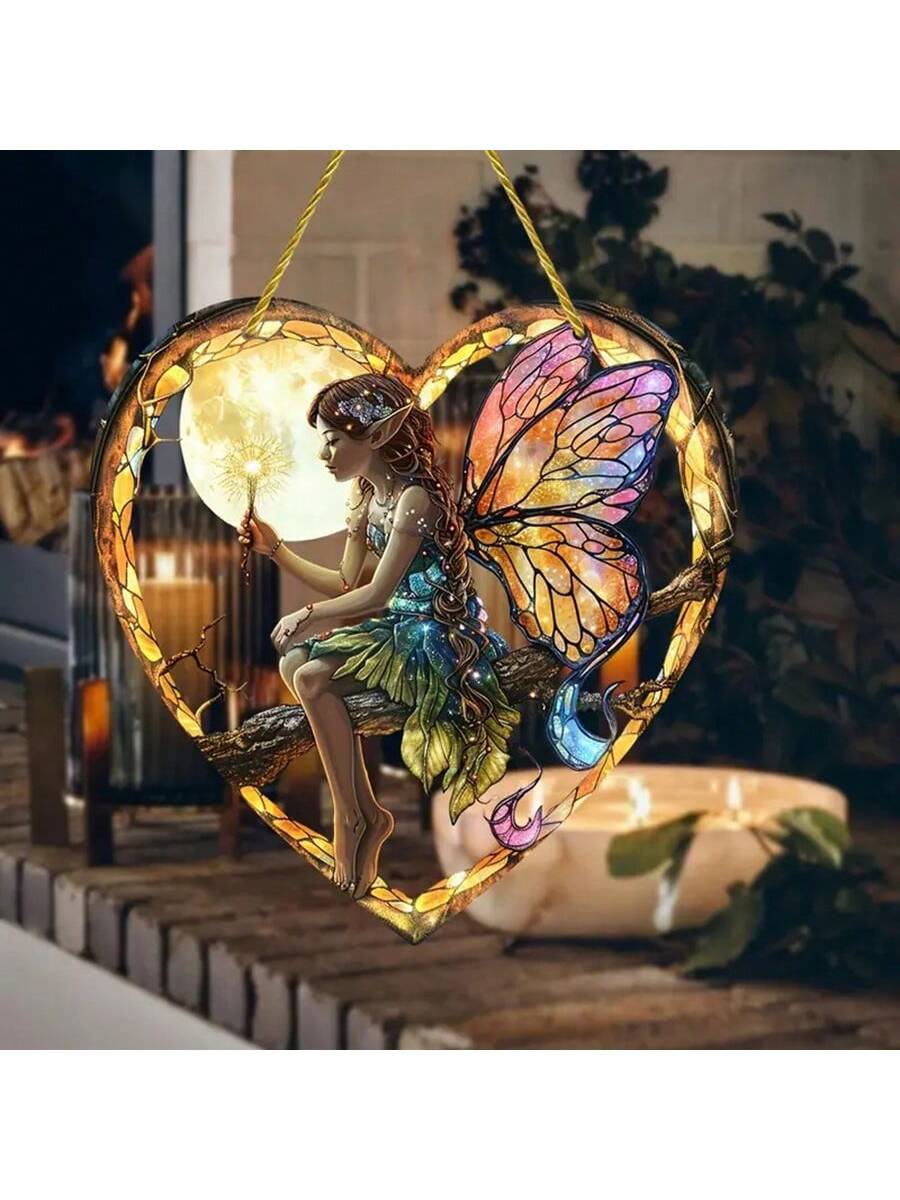 Add a touch of enchantment to your home and garden with our Enchanting Night Fairy Heart Shaped Wall Hanging. Crafted with intricate detailing, this hanging ornament brings a fairy tale to life. Perfect for any space, this piece will add a touch of magic to your decor.