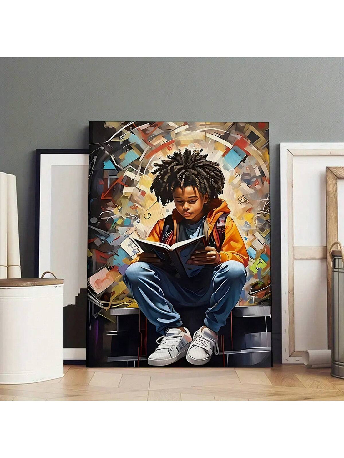 Elevate your home decor with our stunning African American Happy Reading Canvas Wall Art. This frameless piece features a beautiful, cheerful subject that will add a vibrant touch to any room. Bring a sense of joy and positivity to your living space with this unique and eye-catching piece.