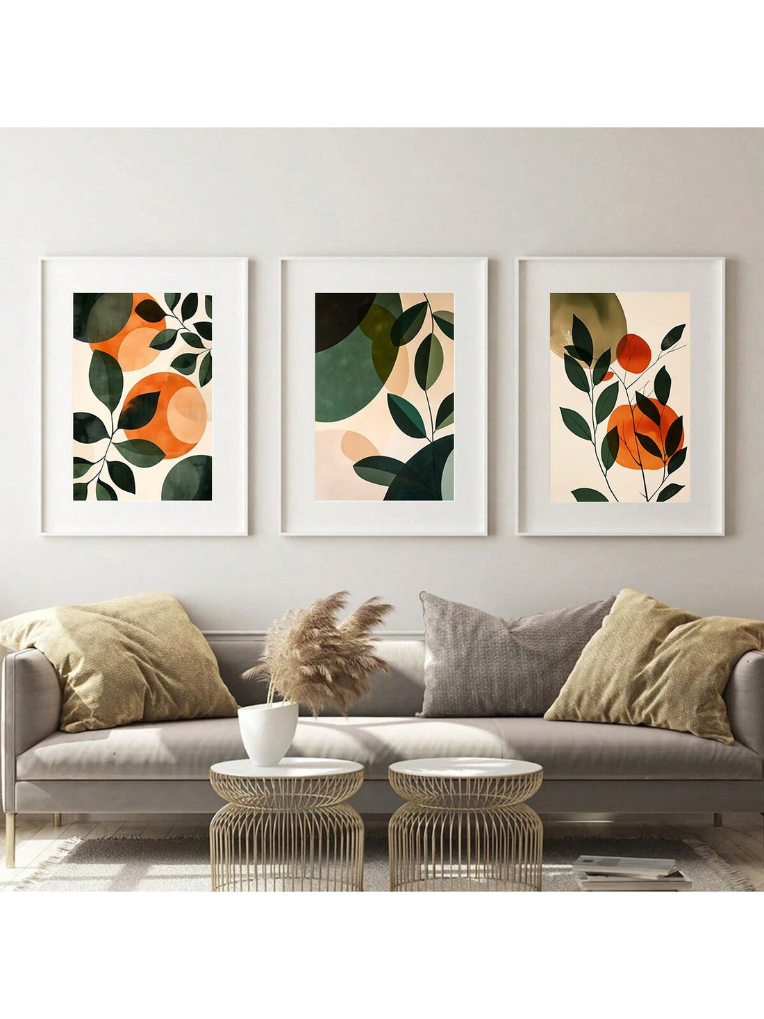Elevate your space with this set of 3 abstract botanical prints, designed for modern gallery walls. These unframed minimalist artworks feature organic shapes and subtle tones that bring a refined, contemporary touch to any room. Ideal for layering or standalone display, they offer versatile styling options that complement a variety of interior aesthetics while maintaining an understated elegance.