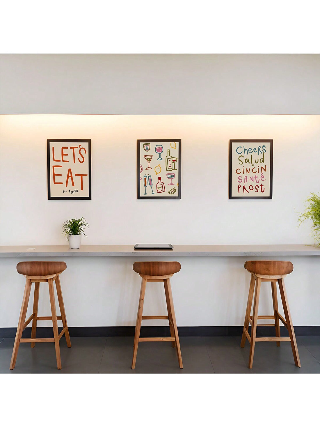 Colorful Cheers: Retro Dining Wall Art Set – Aesthetic Kitchen Decor for Your Gallery Wall