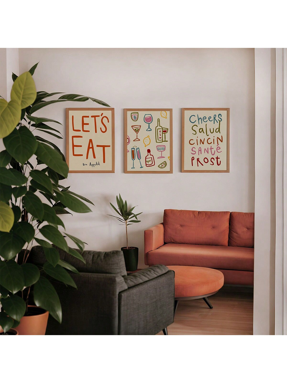 Colorful Cheers: Retro Dining Wall Art Set – Aesthetic Kitchen Decor for Your Gallery Wall