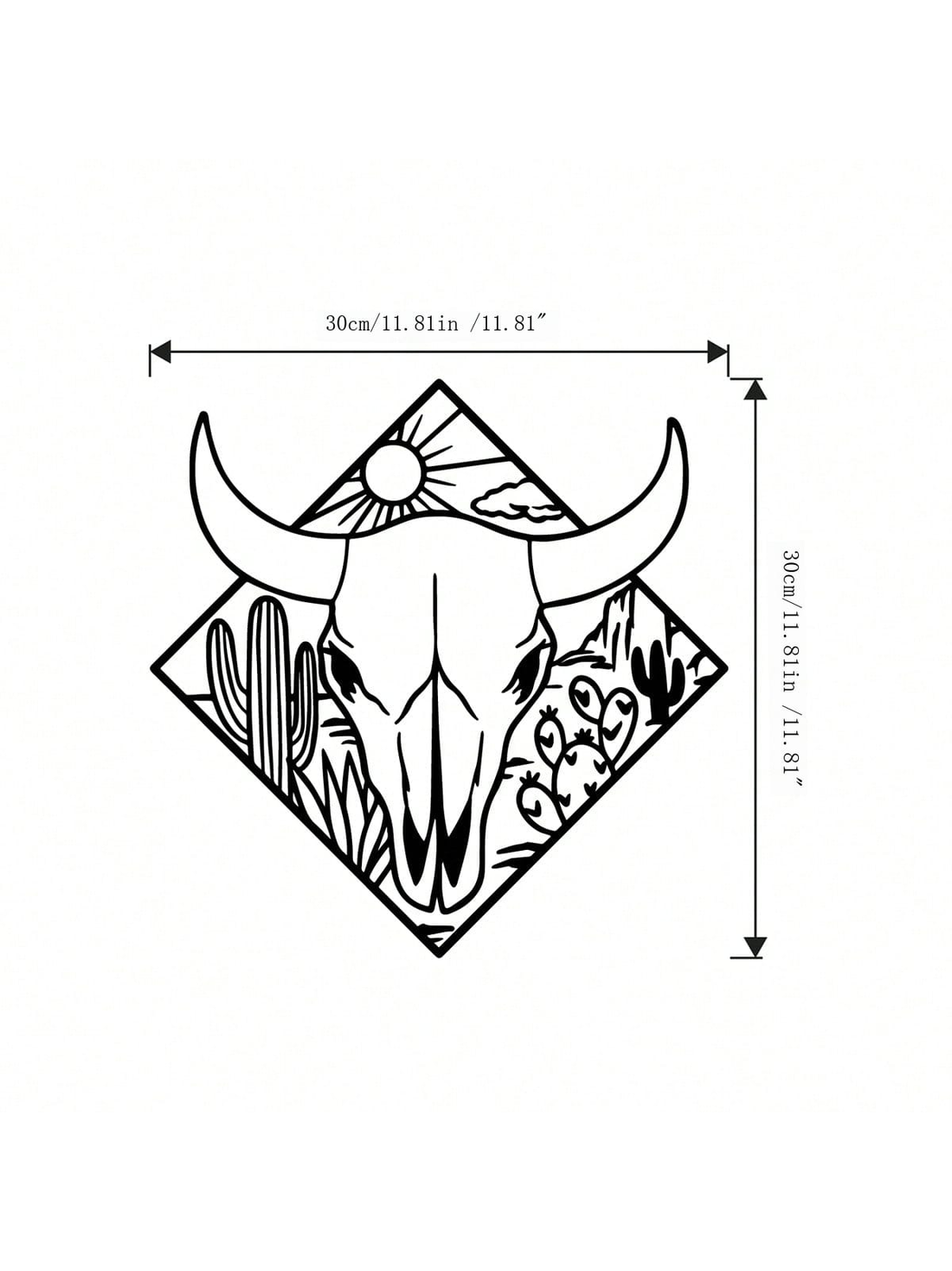 Elevate your home decor with our Desert Bull Skull Metal Wall Decor. Inspired by the Bohemian style, this piece features authentic steer horns and adds a touch of Southwest charm to any space, both indoors and outdoors. Made from durable metal, our wall decor is the perfect addition to your modern, rustic, or eclectic home.