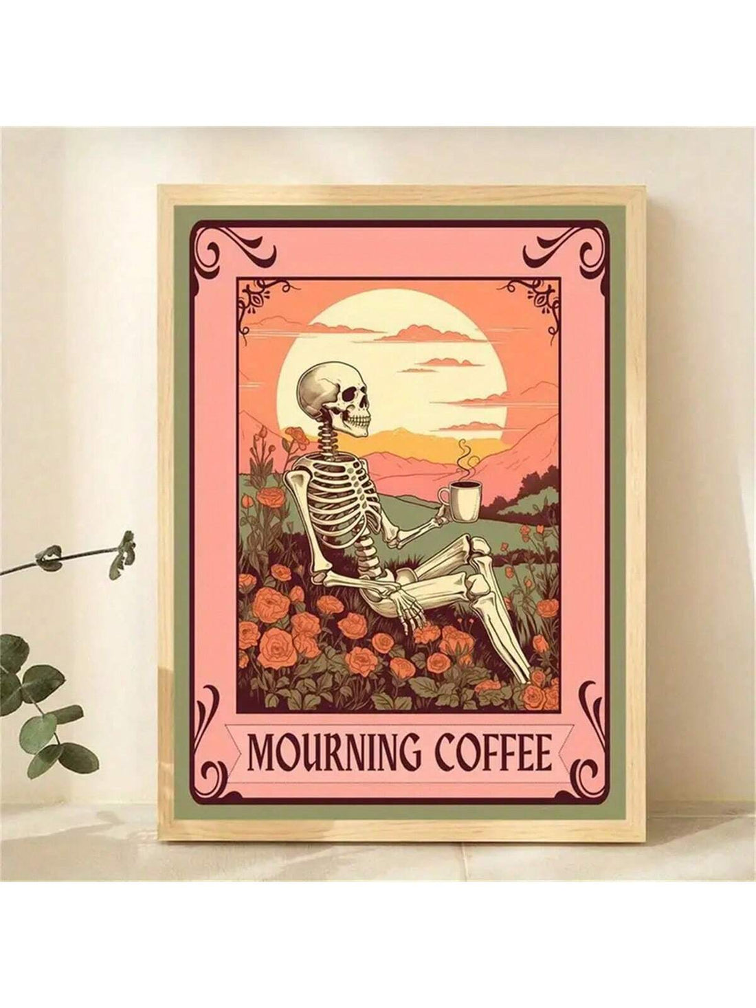 Transform your kitchen or office into a gothic haven with our Quirky Skeleton Coffee Wall Art. Featuring intricate details and a touch of humor, this unique piece is perfect for coffee lovers and lovers of the macabre. Made of high-quality materials for long-lasting durability and style.