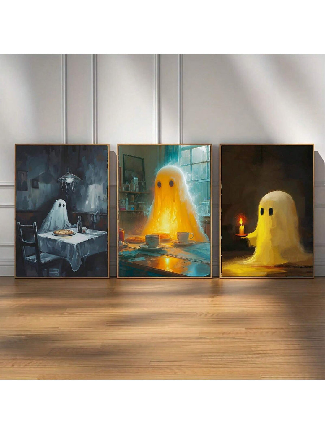 This Vintage Halloween Wall Art Set featuring a fun ghost theme is the perfect addition to your home decor this season. Made from high-quality materials, this set will bring a touch of nostalgia and charm to any space. Enjoy a delightful morning with these playful ghosts.