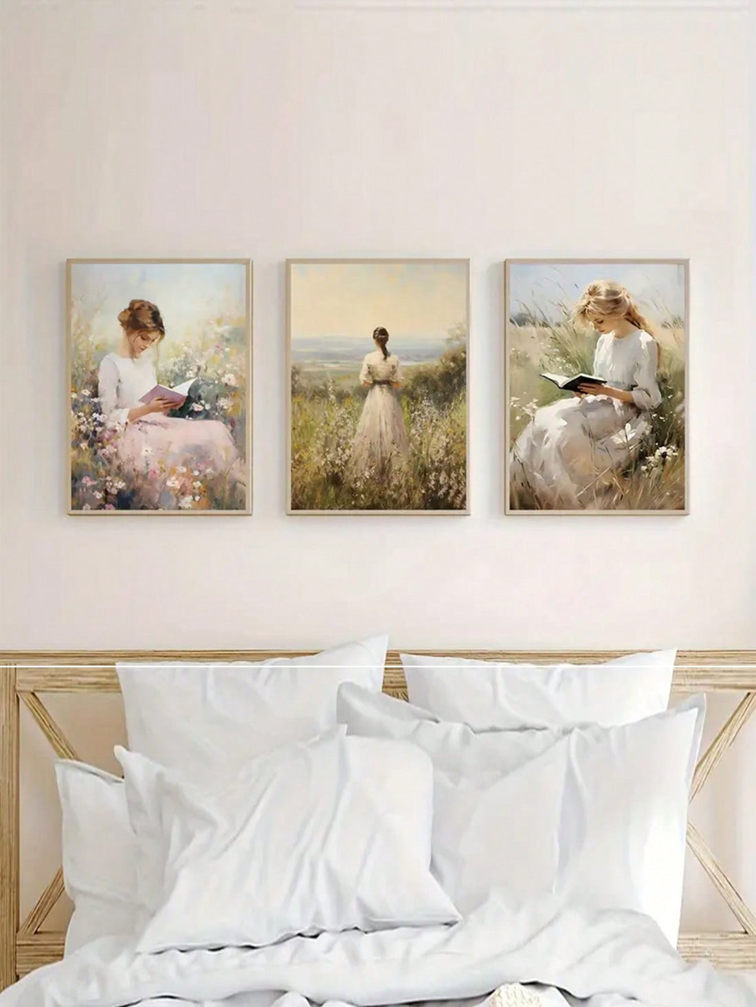 Introducing the Vintage Style Canvas Poster Collection featuring a Woman in Wildflowers with a Classic Reading Theme. Enjoy the timeless beauty of vintage style art while inspiring your love for reading. The perfect addition to any book lover's home decor.