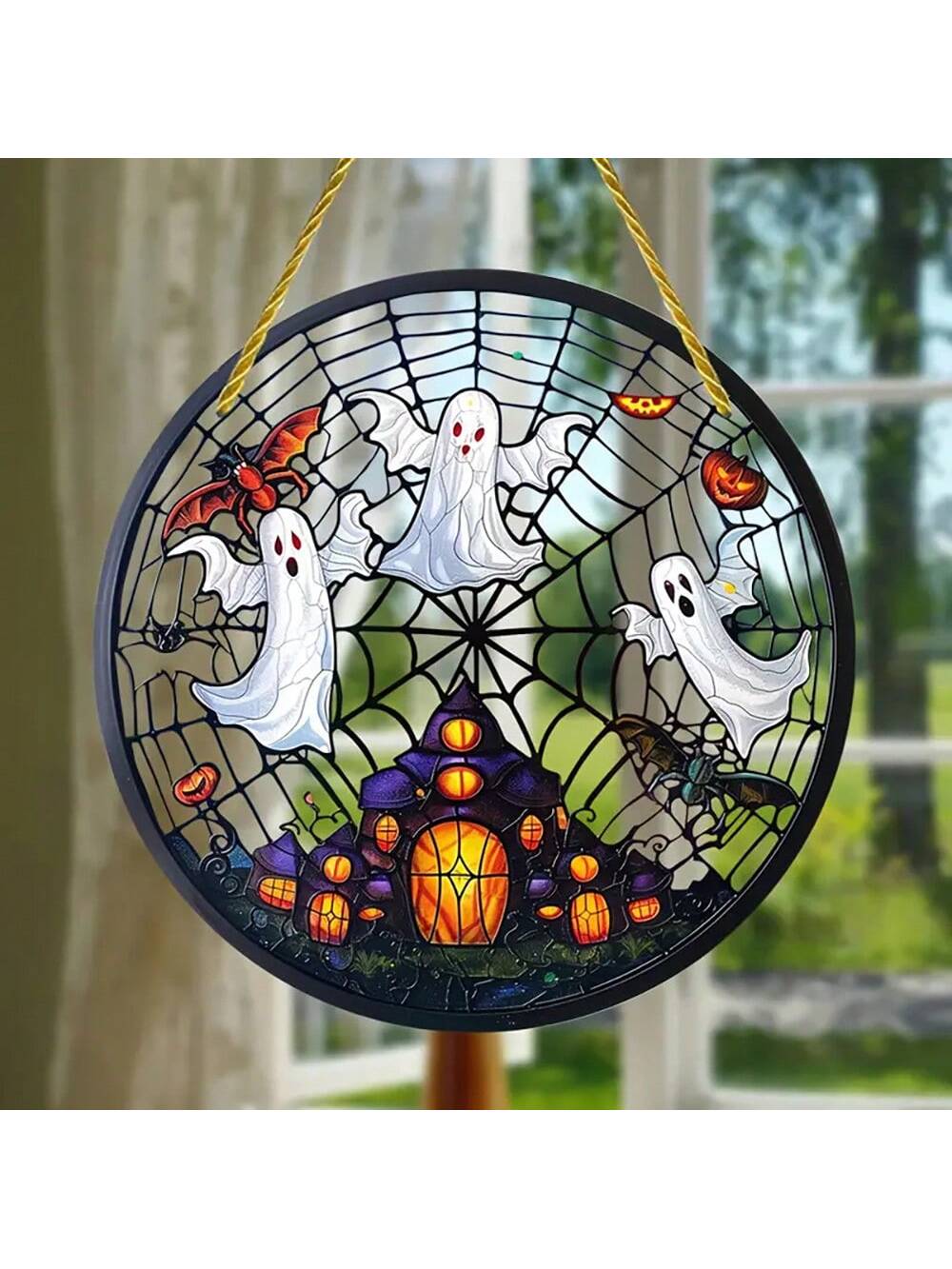 Add some eerie ambiance to your Halloween décor with our Ghost Nightmare Light Catcher. Made of durable acrylic, this window hanging captures light in a captivating way, creating a spooky ghostly silhouette. Perfect for adding an extra touch of fright to your Halloween display.