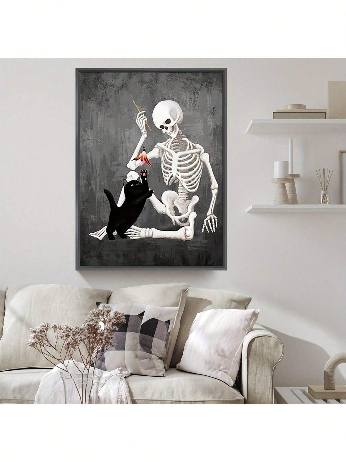 Experience a touch of humor and art with our Retro Gothic Funny Skeleton Pictures Canvas Print! This unique wall art decor features high-quality canvas print and a ready-to-hang frame for convenience. Channel your inner goth and display this masterpiece in any room for a touch of nostalgia.