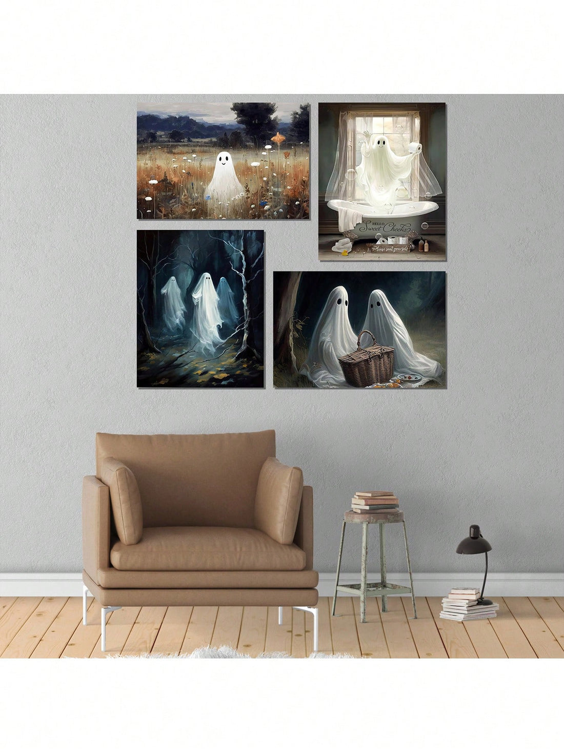 Elevate your farmhouse decor this Halloween with our Spooky Ghost Bathroom Canvas Wall Art Set. This professionally designed set features high-quality canvas prints of spooky ghosts, adding a touch of festive horror to your bathroom. Perfect for creating a creepy and chic atmosphere that will impress your guests.