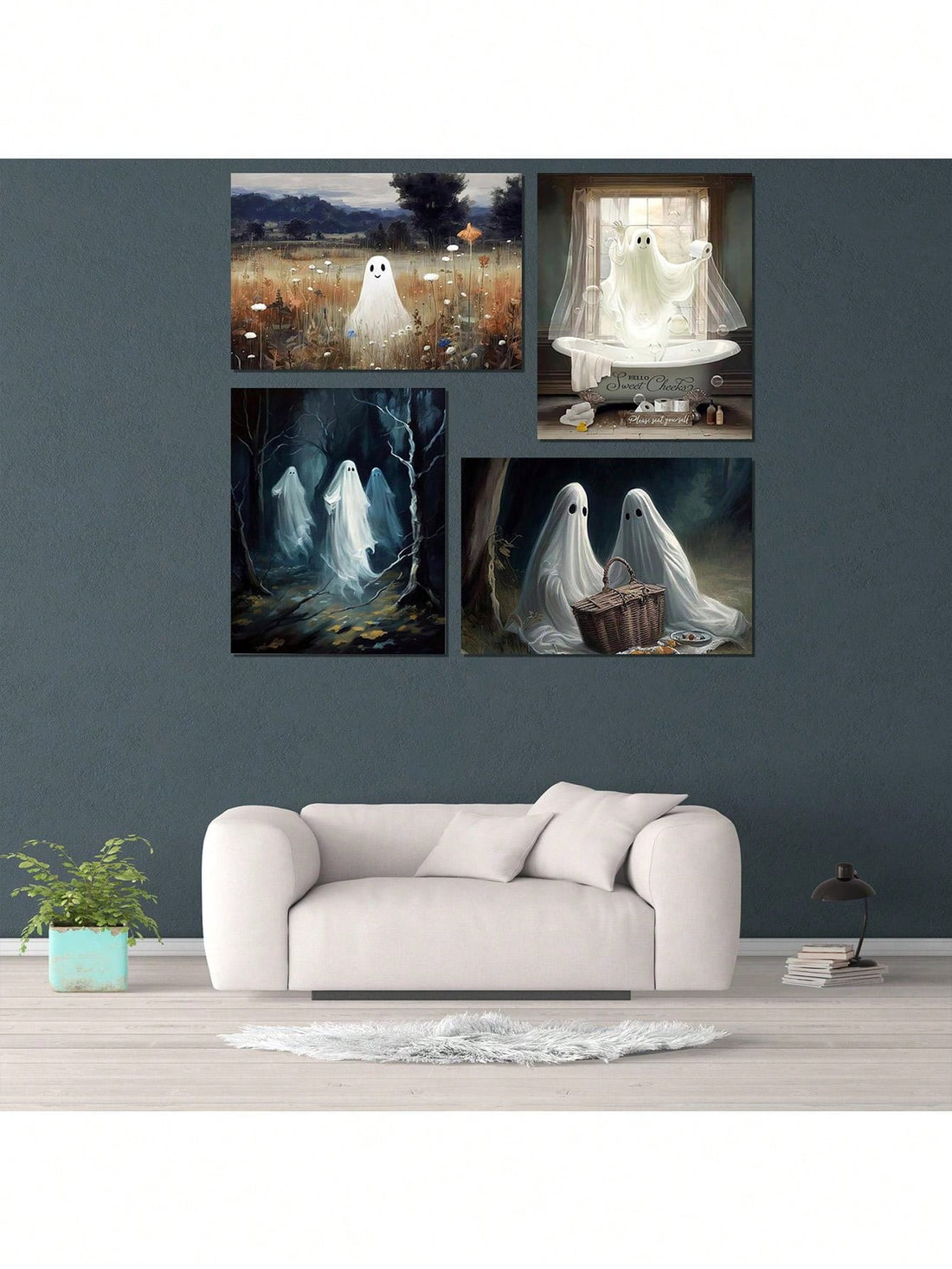 Add a touch of whimsy to any room with our Funny Ghost Canvas Wall Art Set. The playful and unique design will bring a fun and lighthearted atmosphere to your bedroom or living room. Made with high-quality canvas, these pieces do not require a frame, making it easy to hang and enjoy right away.