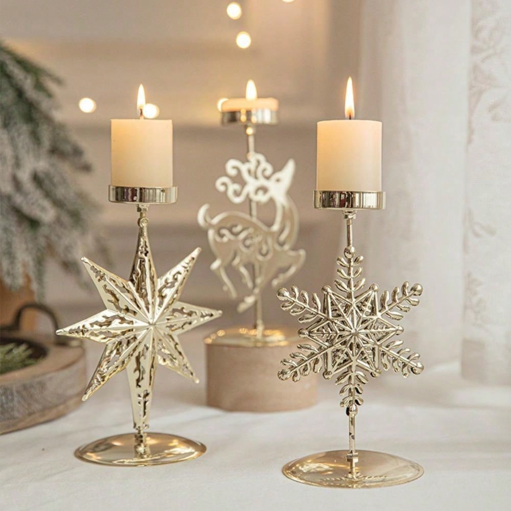 Enhance your holiday decor with our Christmas Iron Art Candle Holder. Crafted with high-quality iron, this festive centerpiece is the perfect addition to your holiday table. With its elegant design, it can hold taper candles to create a warm and inviting atmosphere. Elevate your holiday celebrations with this beautiful accessory.