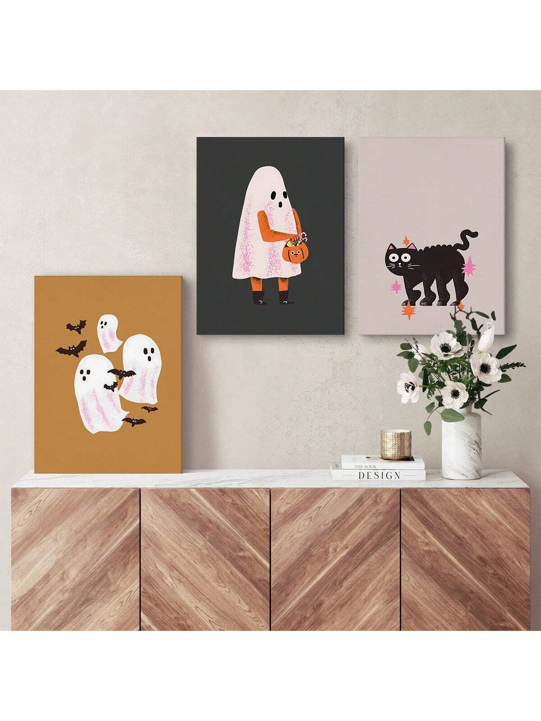 This Spooky Nights Trio set is perfect for adding a touch of Halloween to your home decor. Each print features a unique and beautiful design that will bring a festive and spooky atmosphere to any room. With this trio, you can easily create a haunted and stylish look for your space.