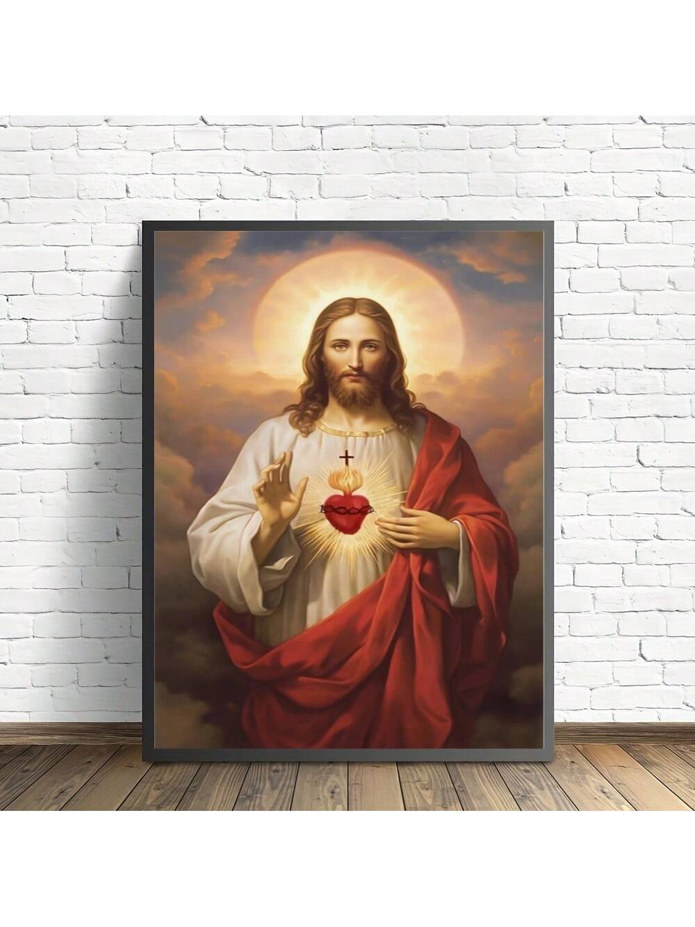 This waterproof canvas wall art features the iconic Sacred Heart of Jesus in a stunning, unframed design. Decorate your bedroom with this Catholic Bible inspired poster, adding a touch of faith and beauty to your space. The perfect piece for any Christian looking to express their devotion.