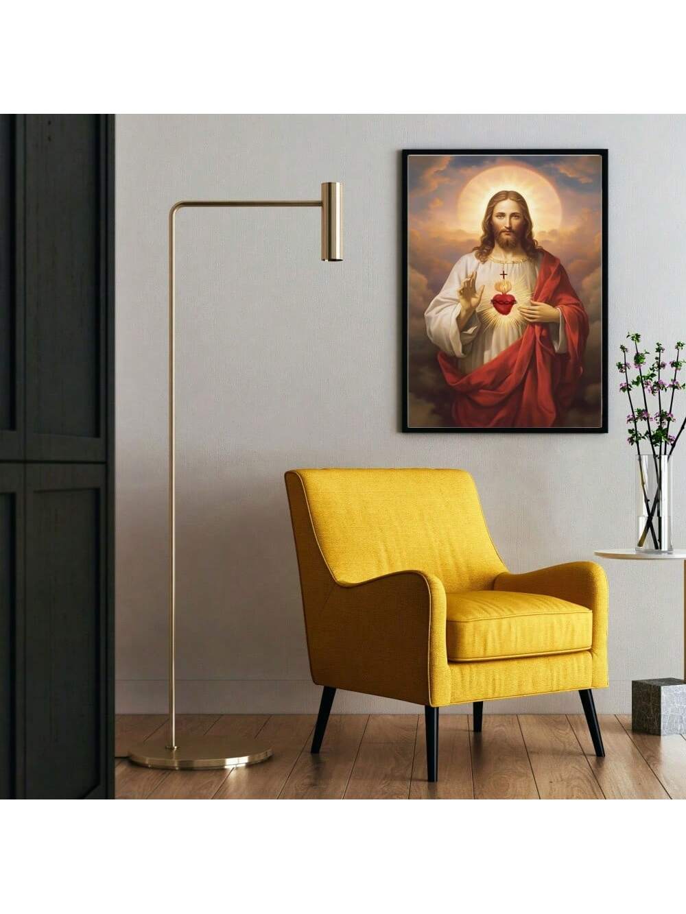 This waterproof canvas wall art features the iconic Sacred Heart of Jesus in a stunning, unframed design. Decorate your bedroom with this Catholic Bible inspired poster, adding a touch of faith and beauty to your space. The perfect piece for any Christian looking to express their devotion.