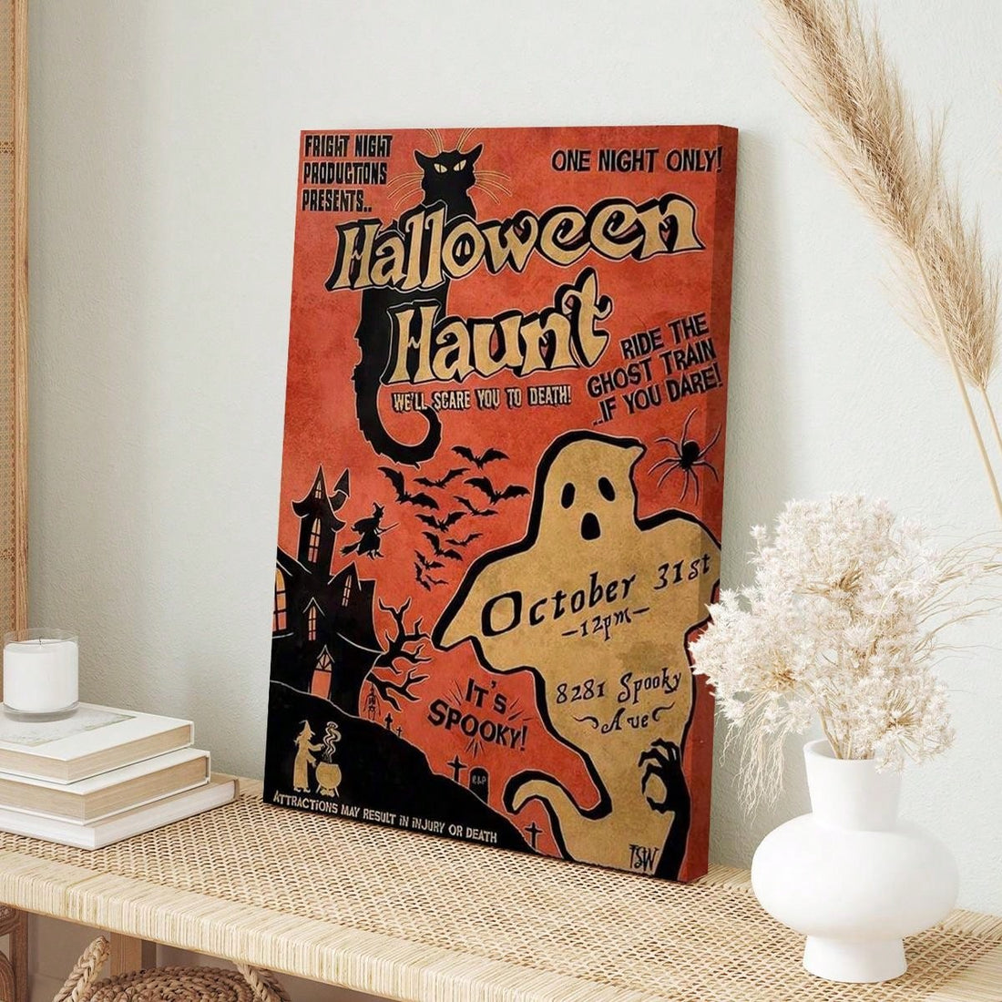 Experience the ultimate Halloween ambience with our Vintage Haunted House Canvas Art Print. Made with high-quality materials, this piece will add the perfect spooky touch to your home decor. Perfect for Halloween enthusiasts, this print captures the nostalgia and mystery of a vintage haunted house.