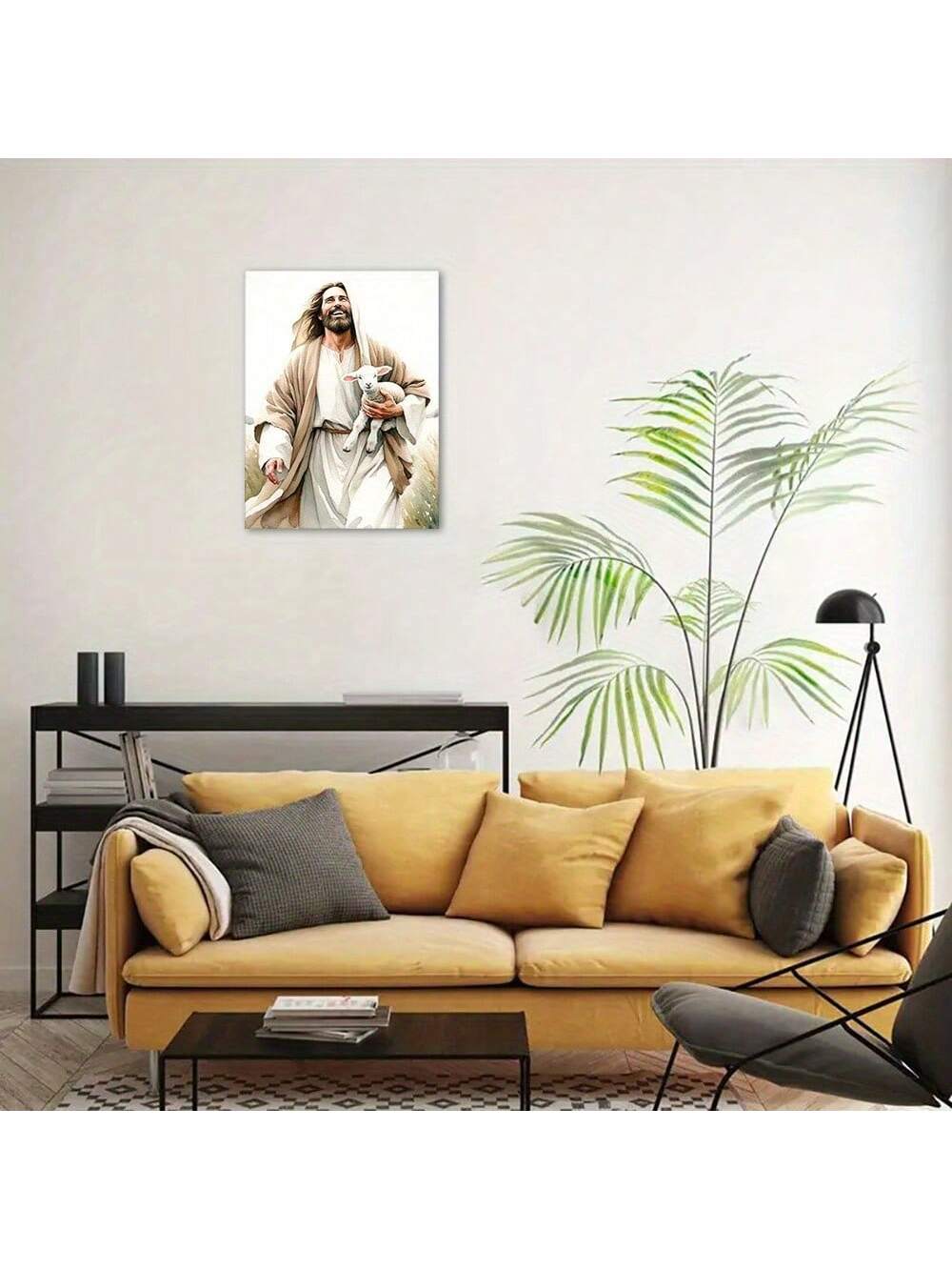 This beautiful canvas print features a heartwarming image of Jesus hugging a lamb, perfect for any Christian home decor. With no frame needed, it's easy to display and adds a touch of joy and faith to any room. Made with high-quality materials, this print is a meaningful and timeless piece.