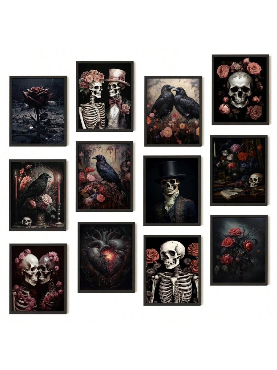 Transform your bedroom into a moody Halloween retreat with our Gothic Raven Skull Wall Art Set. Each piece features intricate detailing and a dark, gothic aesthetic that will elevate your decor. Made from high-quality materials, these pieces are perfect for adding a touch of spookiness to any room.