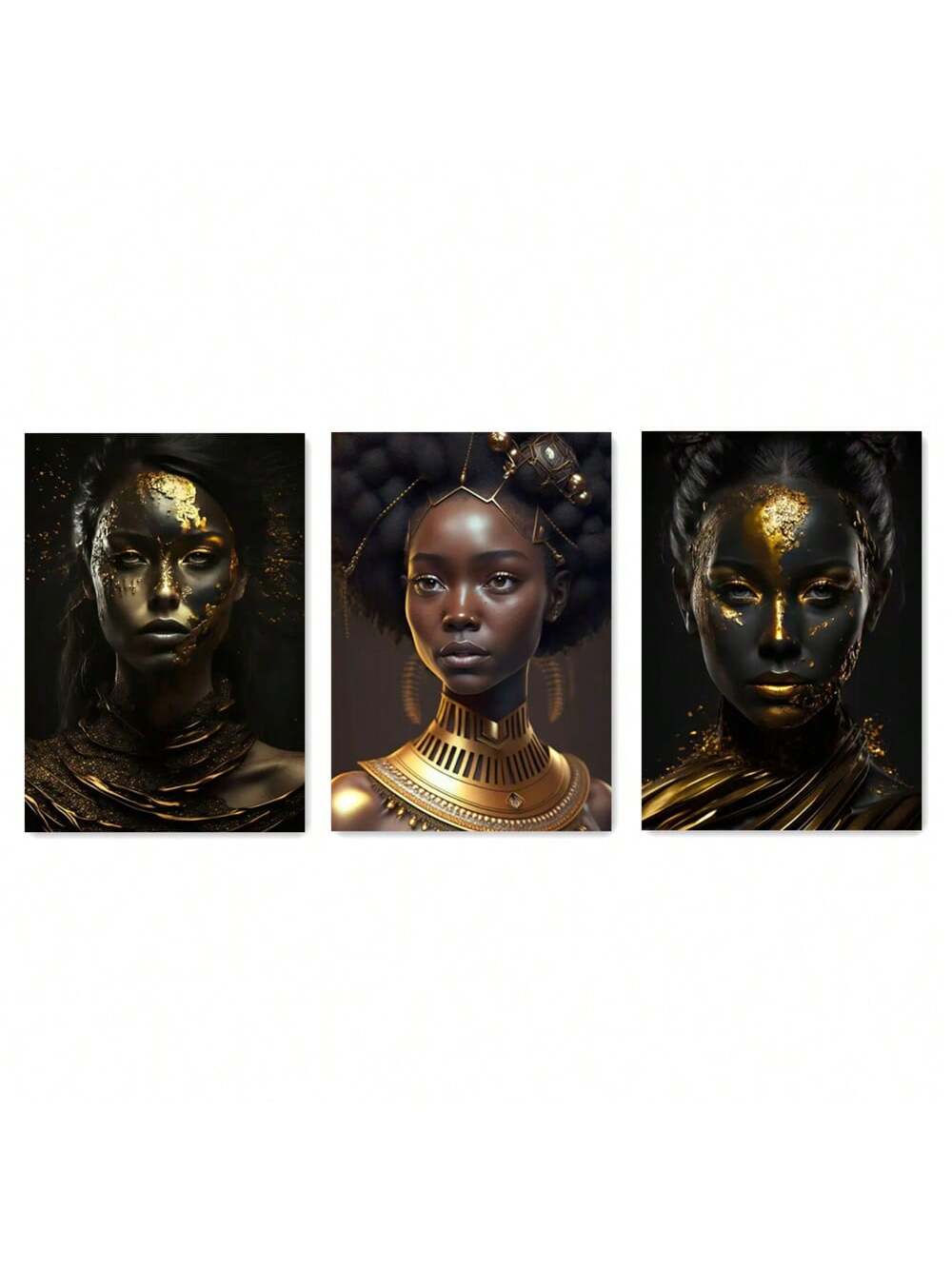 African Woman with Gold Jewelry Canvas Wall Art Set - Un Frame Canvas Poster  Modern Home Decor Gift