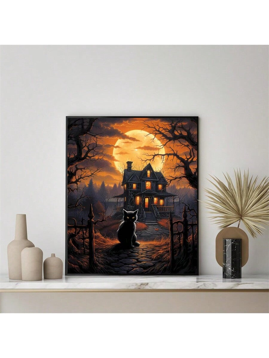 Introduce the spooky season into your home with our Spooky Black Cat and Haunted House Wall Art Poster. This Halloween decoration adds a touch of eerie fun to any space. Featuring a black cat and haunted house design, it's sure to delight guests of all ages. Made with high-quality materials.