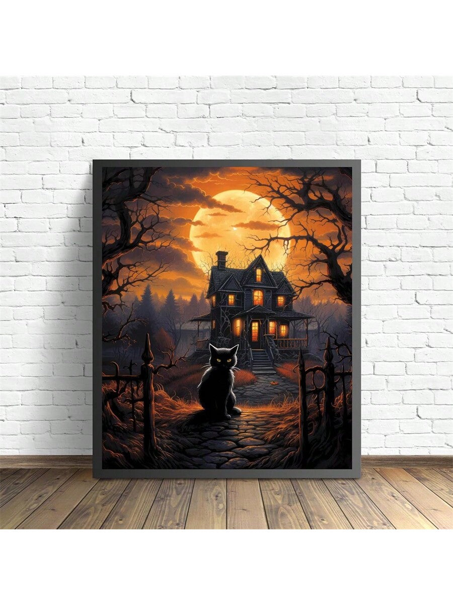 Introduce the spooky season into your home with our Spooky Black Cat and Haunted House Wall Art Poster. This Halloween decoration adds a touch of eerie fun to any space. Featuring a black cat and haunted house design, it's sure to delight guests of all ages. Made with high-quality materials.