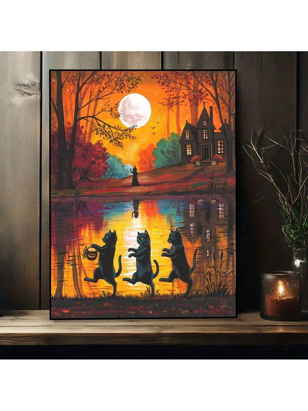 Add a touch of spooky charm to your home decor with this vintage black cat Halloween poster. Featuring a timeless design and no frame, it's perfect for those looking to create a hauntingly beautiful atmosphere. Bring the Halloween spirit to your home with this poster.