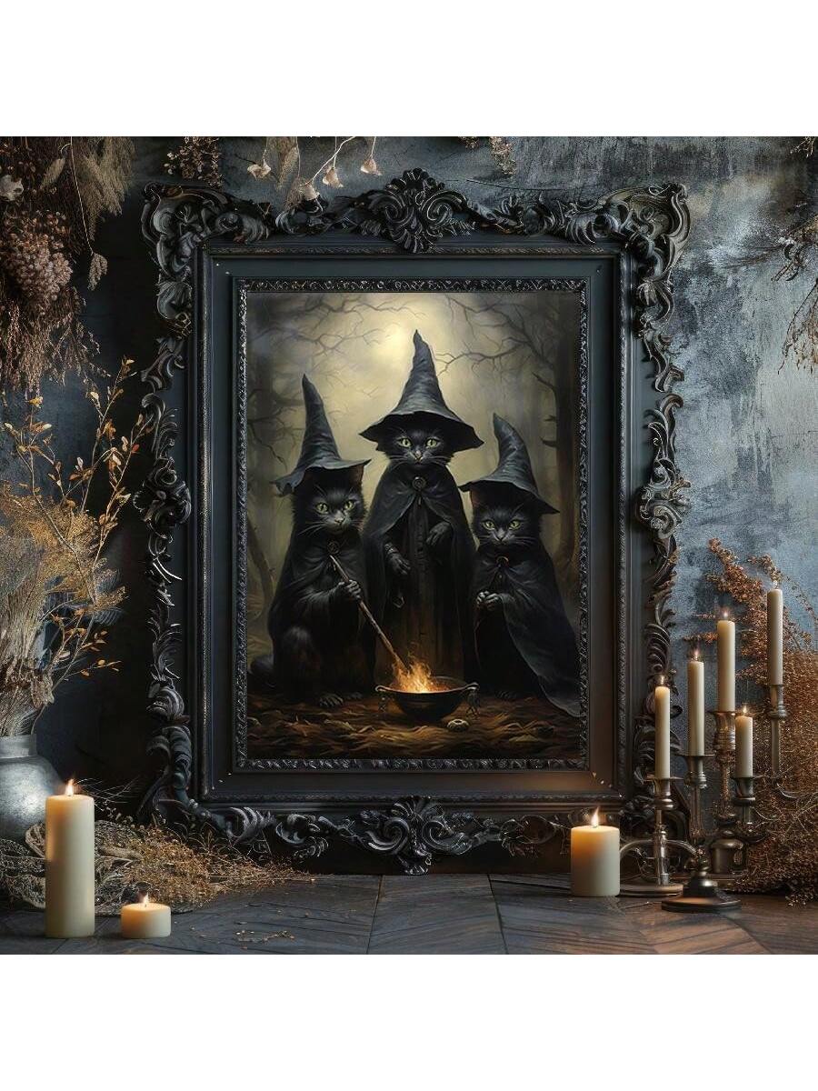 This Halloween, add a touch of haunting beauty to your home with our black cat coven canvas wall art. Expertly crafted with high-quality materials, this piece is perfect for adding a spooky touch to your decor. With its unique design and ominous charm, it's sure to impress any guest who enters your home.