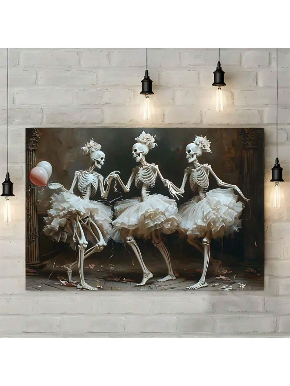 Add a touch of spooky elegance to your Halloween party room with this Vintage Skeleton Lady Dancing Wall Art. Featuring a beautiful skeletal figure dancing, this piece will elevate your decor and create a unique and haunting atmosphere. Don't miss out on this perfect addition to your Halloween festivities.