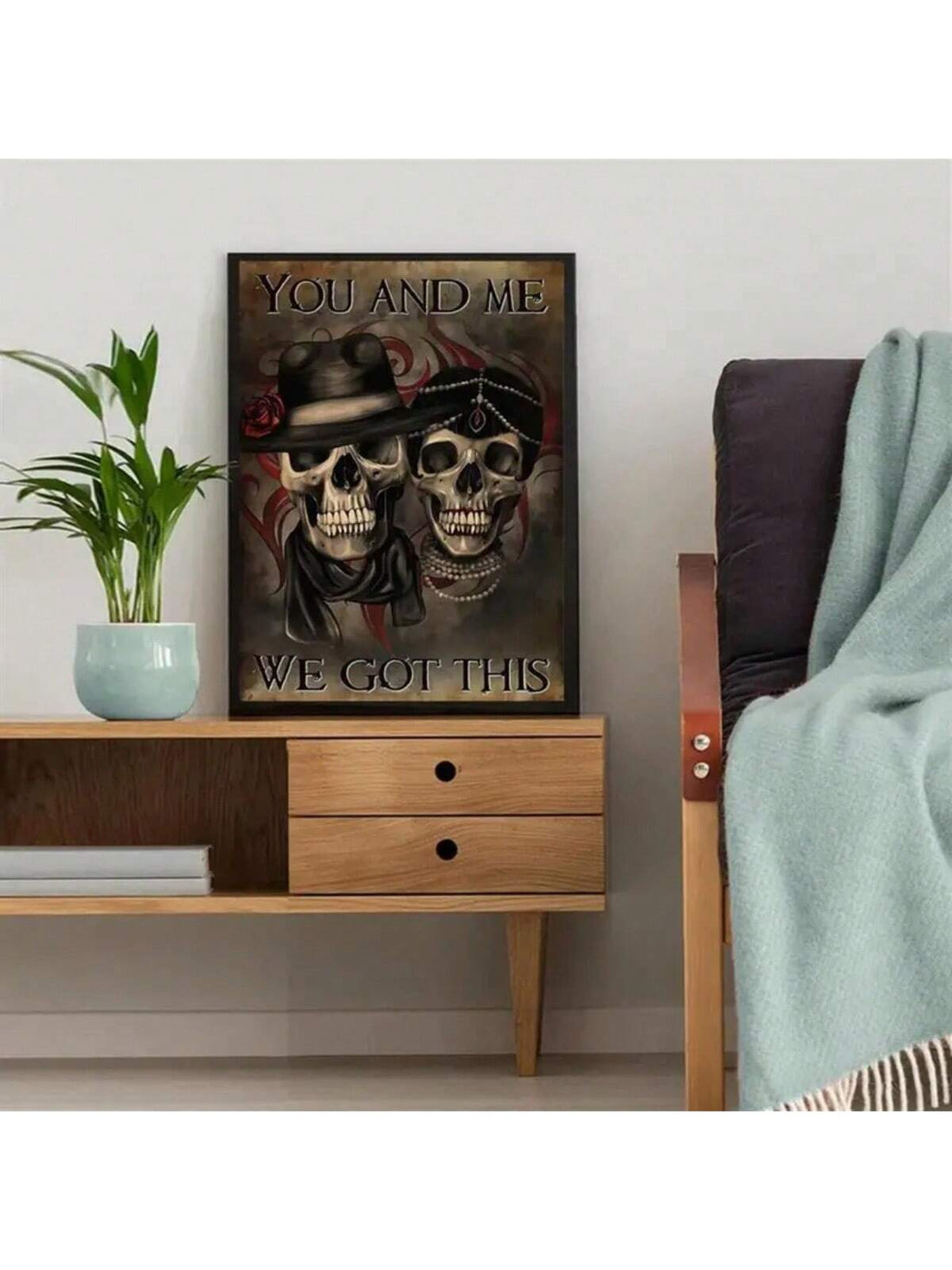 Enhance your Halloween decor with our stylish Skull Love Canvas Poster. Perfect for any bedroom or living room, this spooky poster adds a touch of fright to your space. Made with durable canvas material and high-quality printing, it is the perfect addition to your Halloween decoration collection.