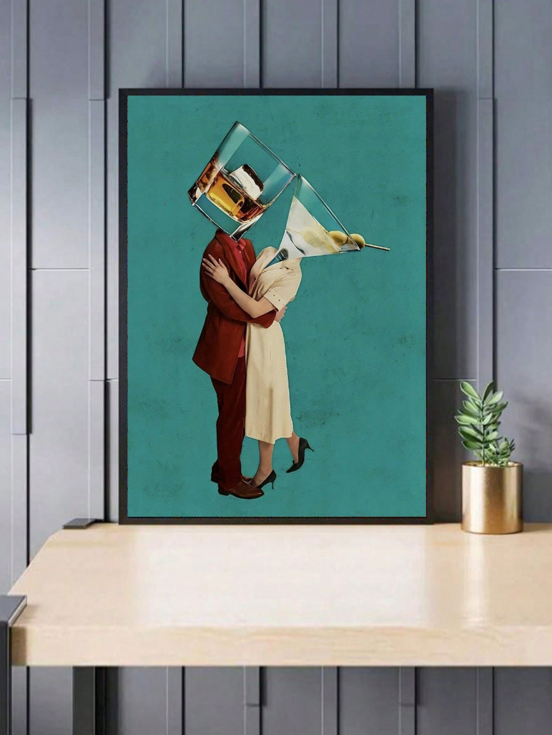 This Surrealistic Love Theme Canvas Art Print features a vintage style whiskey martini cocktail design, adding a touch of sophistication to any space. The high-quality canvas print captures the unique details and colors of the design, making it a perfect addition to your home decor. Elevate your space with this elegant and eye-catching art piece.