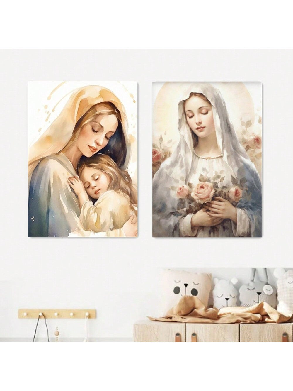 Enhance your home decor with this beautiful Blessed Virgin Mary &amp; Child Christian Prayer Art Poster Canvas. Featuring a stunning depiction of the Virgin Mary and Baby Jesus, this canvas is a perfect addition to any religious or spiritual space. Made with high-quality materials, this poster will bring a peaceful and sacred atmosphere to any room.