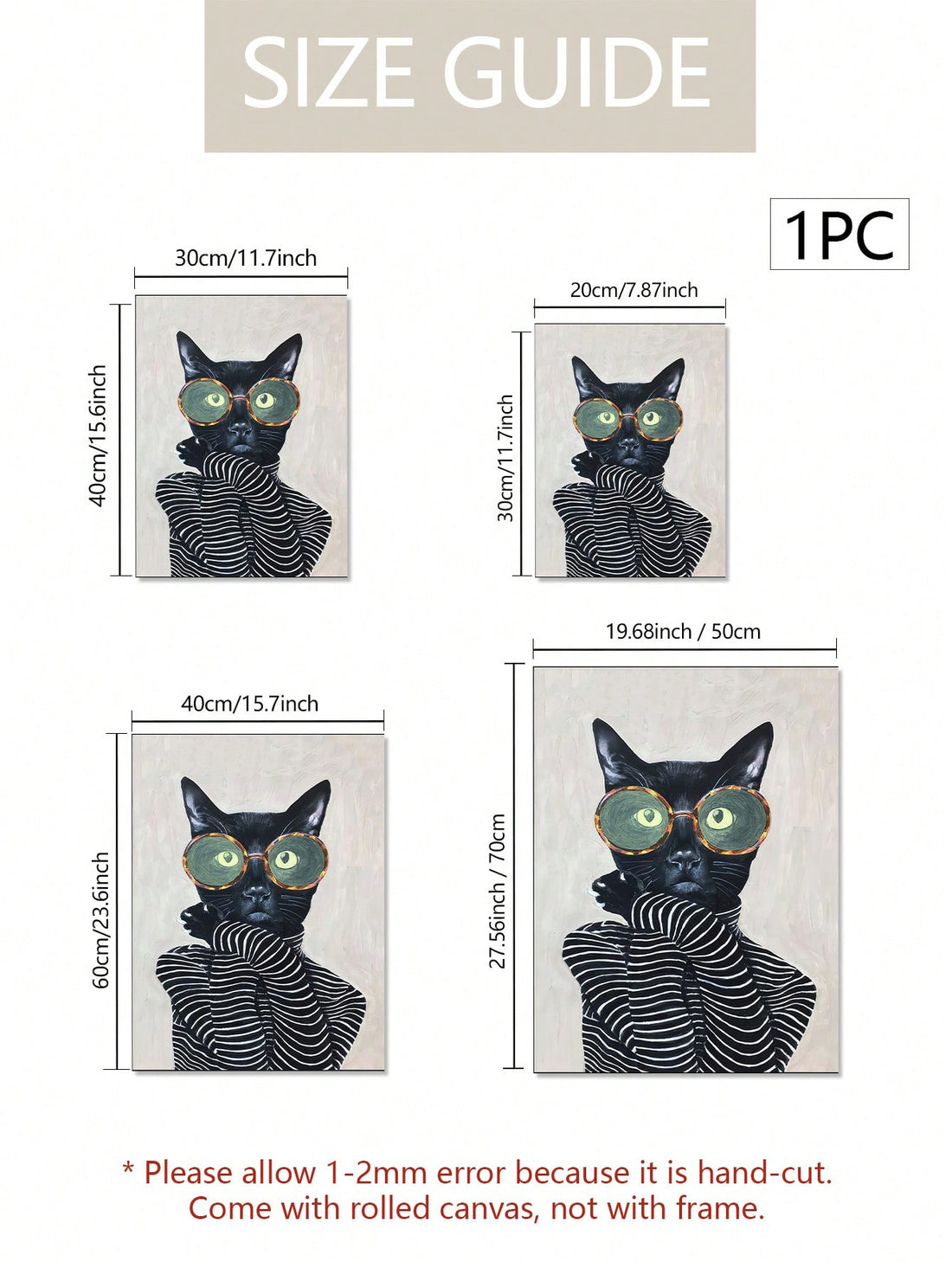 Add some feline flair to your walls with our Chic Cat Canvas Art. This fashionable feline, donning a stylish striped shirt and round glasses, is the ideal addition to any room. Made with high-quality materials, it's the perfect wall decor for cat lovers and fashion enthusiasts alike.