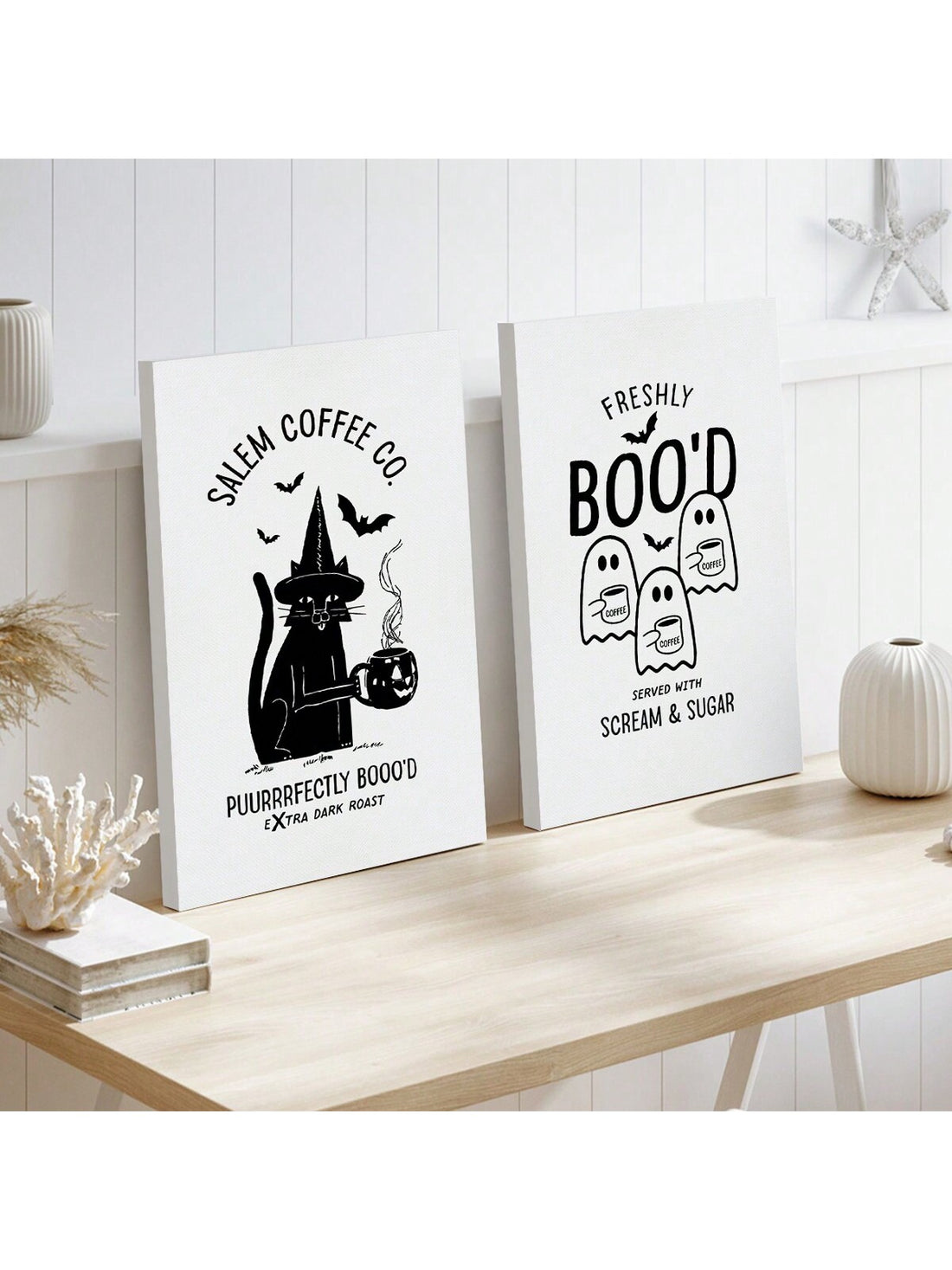 Transform your home into a Halloween paradise with our Spooky Coffee Cat Wall Art Set. Featuring adorable feline friends enjoying a cup of coffee, this festive decor will delight coffee lovers. Made with high-quality materials, this set will add a touch of whimsy to your Halloween decorations.