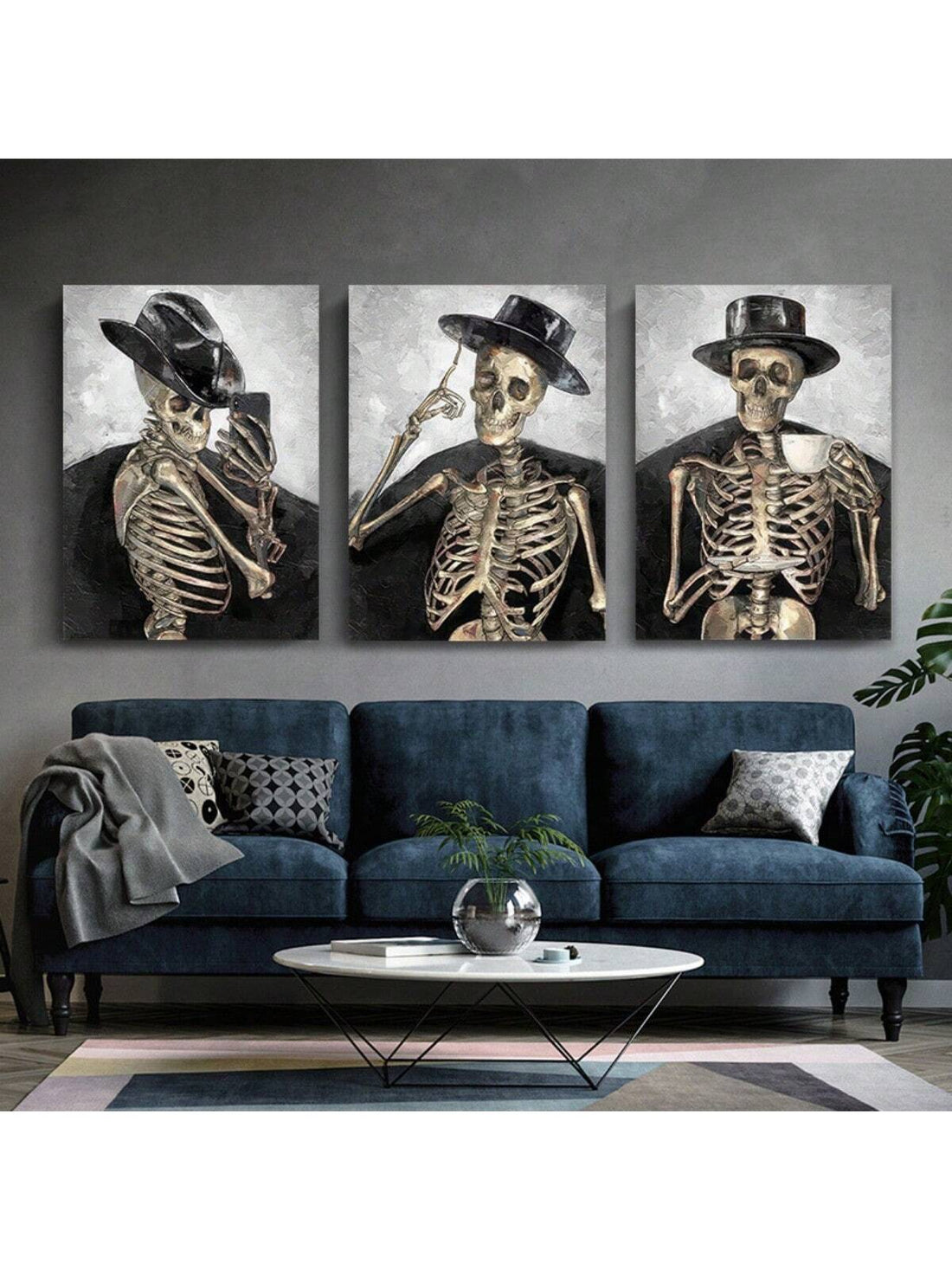 Add spooky sophistication to your home with our Vintage Skull Gentleman Canvas Wall Art Set. Featuring intricate and detailed artwork, this Halloween decor is perfect for any room in your house. Transform your living room, bedroom, or home office into a haunted yet classy space.