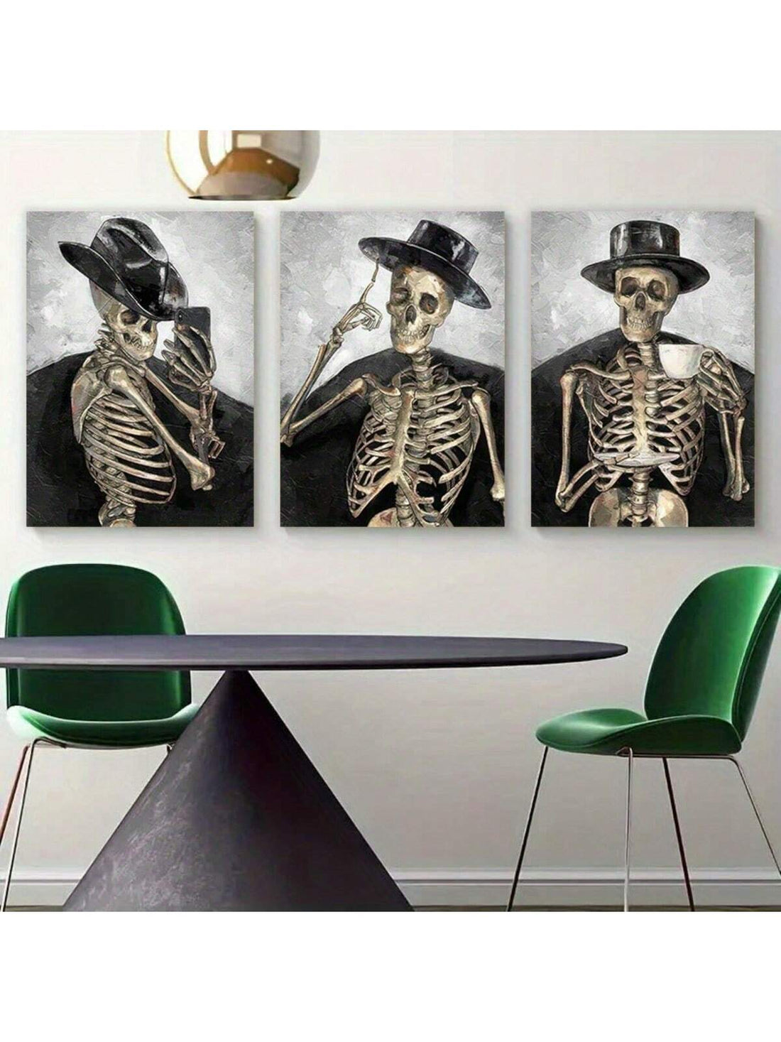 Add spooky sophistication to your home with our Vintage Skull Gentleman Canvas Wall Art Set. Featuring intricate and detailed artwork, this Halloween decor is perfect for any room in your house. Transform your living room, bedroom, or home office into a haunted yet classy space.