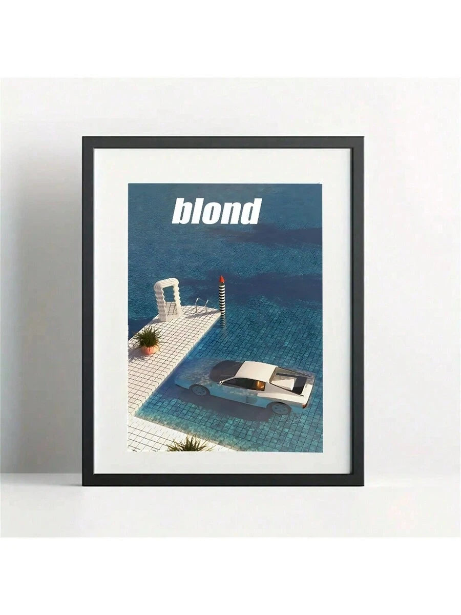Styled display of retro poster art for a modern home office