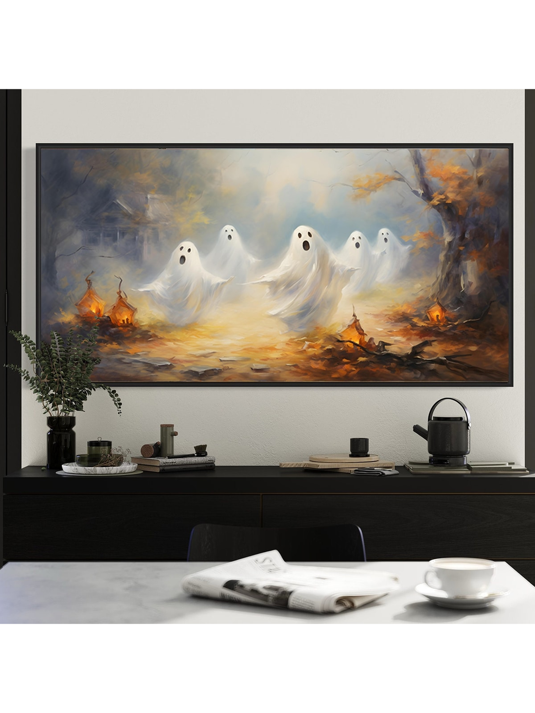 Immerse yourself in the spooky season with our Haunted Forest Aesthetic Poster. Featuring vintage cartoon ghosts, this wall art will add a nostalgic touch to your Halloween decor. With its eerie vibes, this poster is perfect for creating a haunted atmosphere. Get yours now and bring the spirit of Halloween to life!