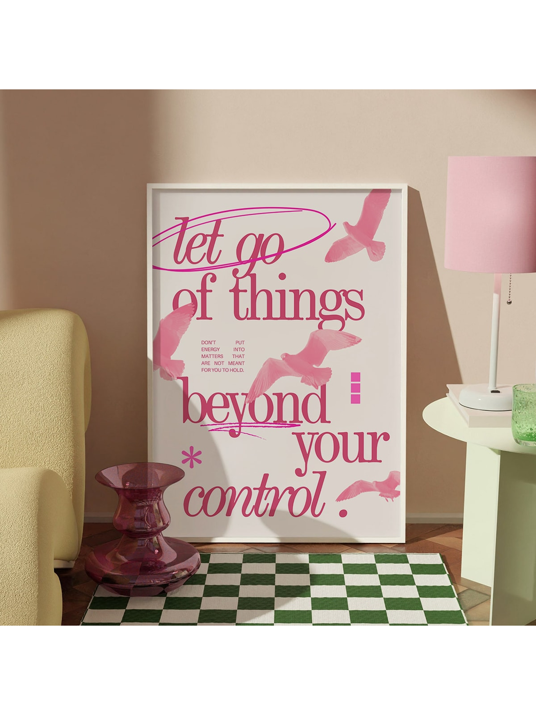 Upgrade the aesthetic of your living space with our trendy and chic Pink 'Let Go of Things' Canvas Wall Art. This unframed poster not only adds style, but also serves as a daily reminder to let go of things and focus on what truly matters. Perfect for home decor enthusiasts.