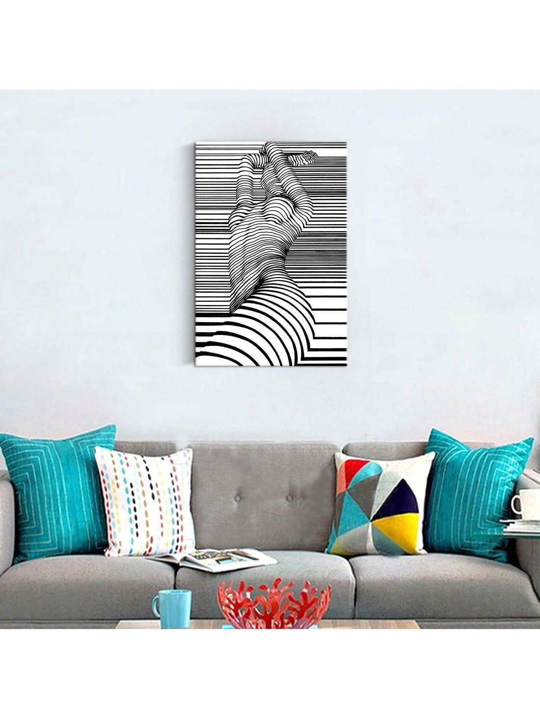 Introducing our Abstract Body Stripe Canvas Painting, the perfect addition to any stylish woman's bedroom. The bold stripes and abstract design make for a unique and modern piece of wall art. Elevate your bedroom decor with this sophisticated and eye-catching painting.