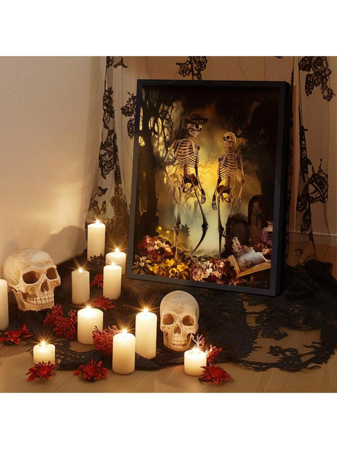 Transform your home into a spooky haven with our Skeleton Wall Art. The intricate design and illuminating features add a hauntingly beautiful touch to any Halloween decor. Made with high-quality materials for a realistic and durable finish. Perfect for setting the eerie mood this season.