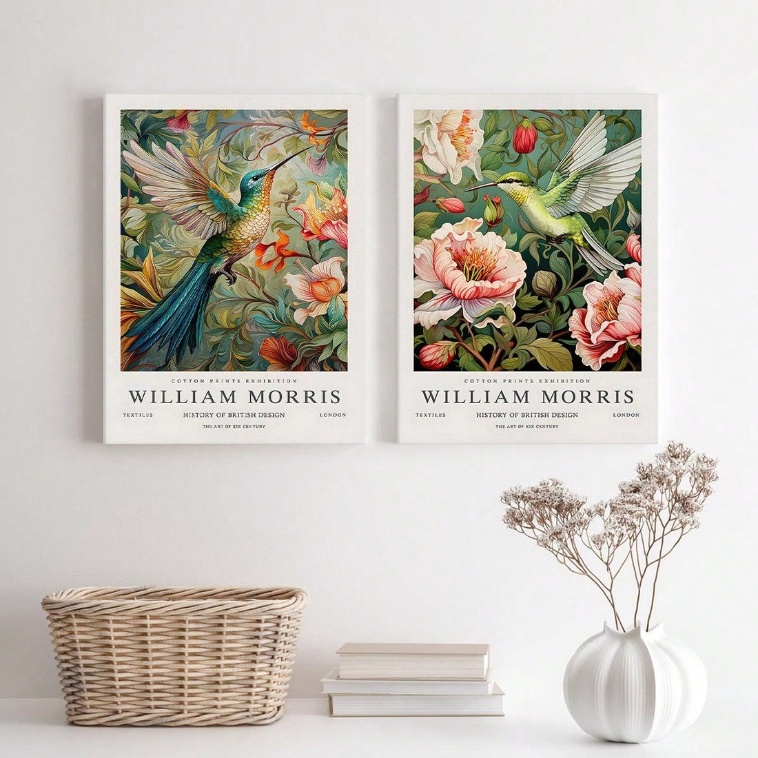 Experience timeless beauty with our Elegant Vintage William Morris Prints. This set of 2 Hummingbird Wall Art Posters features stunning designs by William Morris, showcasing the beauty of nature in a vintage style. Bring sophistication and a touch of nature to your home decor with our unframed canvas posters.