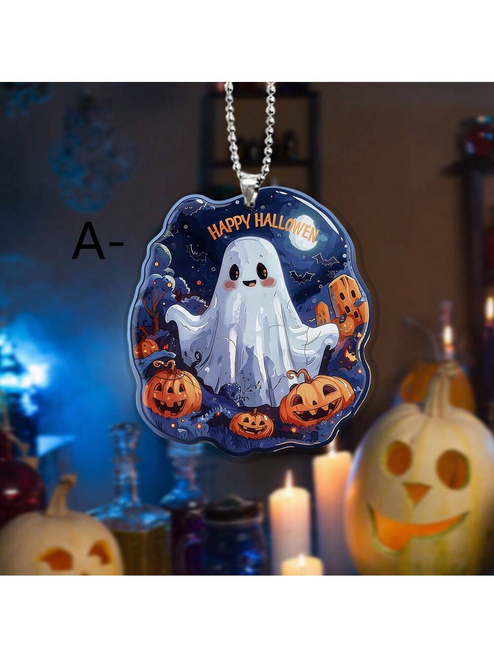 Elevate your Halloween party decorations with this spook-tacular Cute Ghost Pumpkin Car Hanging Keychain. Made with high-quality materials, this charming keychain will add a touch of festive fun to your car or home. The perfect accessory for any ghost or pumpkin lover, get yours today and make your Halloween a little more boo-tiful.