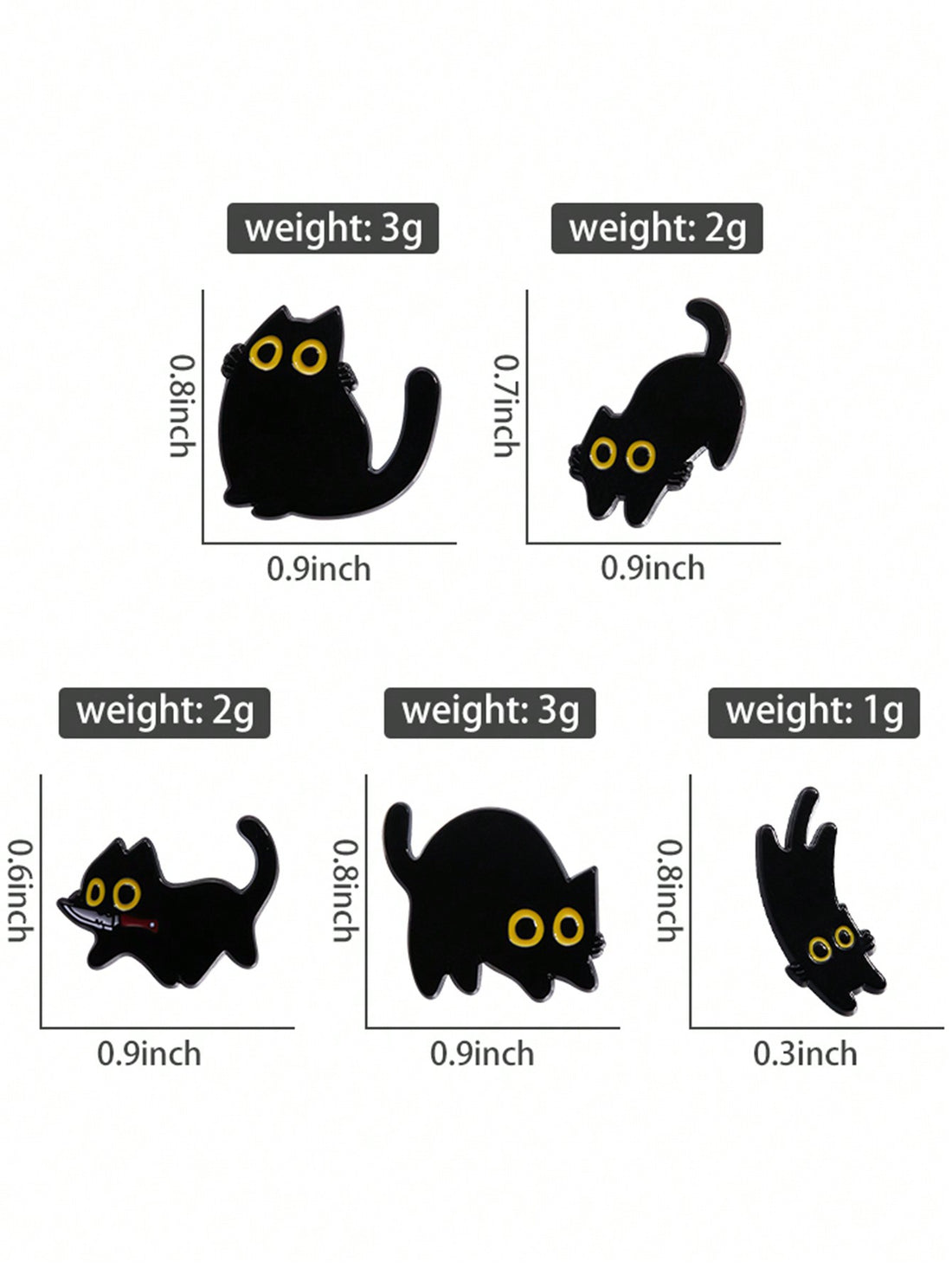 Expertly crafted and designed, our Adorable Black Kitten Enamel Pin Set is the perfect addition to any animal lover's collection. With five charming cat brooches, this set is sure to add a touch of cuteness to any outfit. Made with high-quality materials, these pins are durable, versatile, and will make a great gift for yourself or a loved one. Complete your look with these purr-fect accessories today!