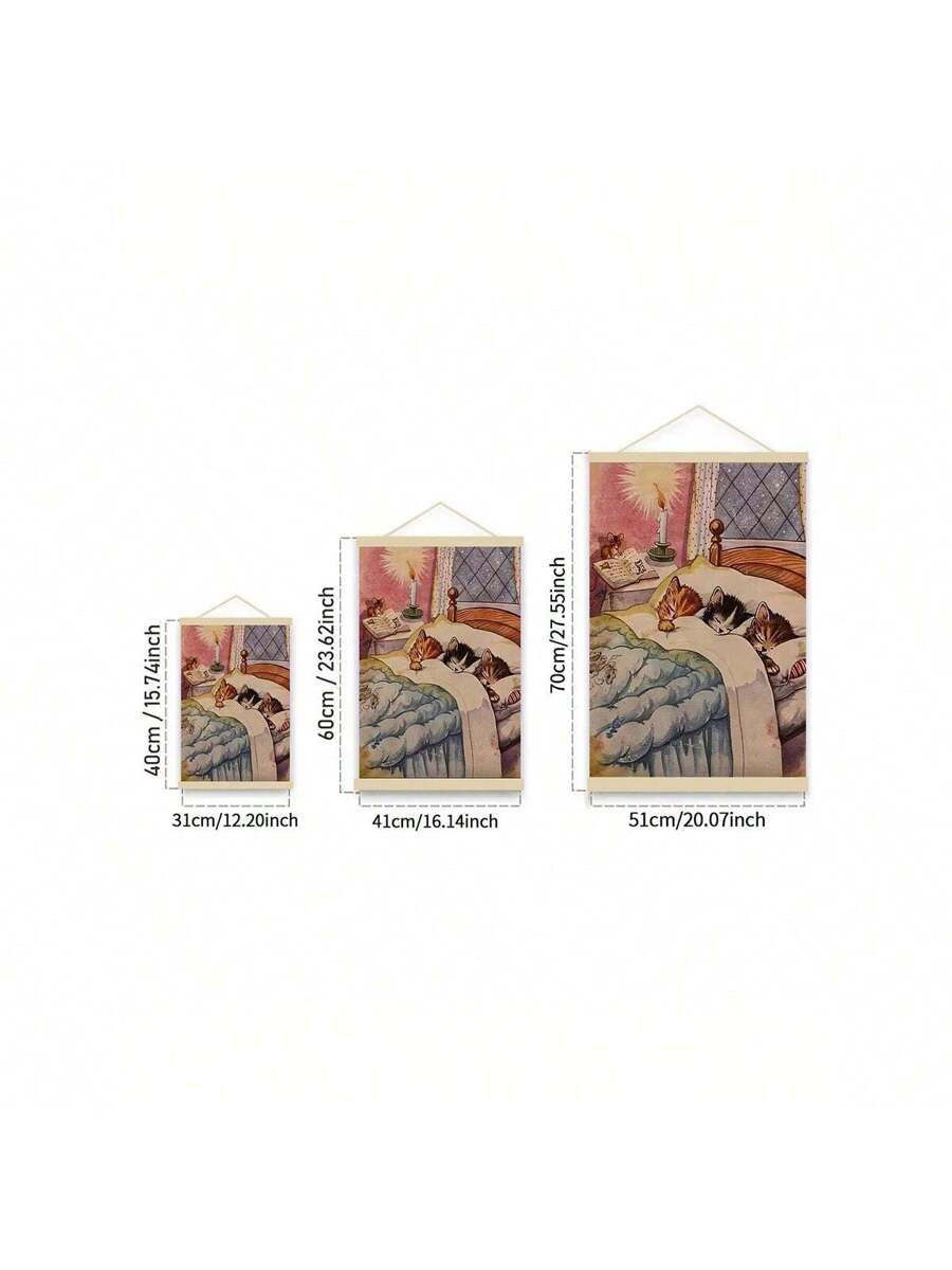 Framed cute cat canvas print with warm cottage bedroom style