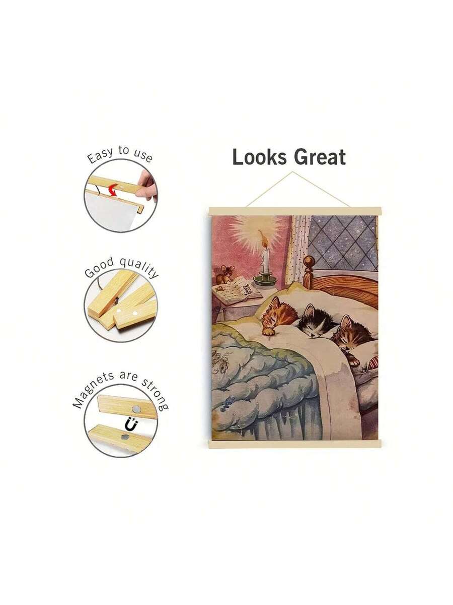 Sleeping kitten wall art print displayed as cozy pet lover decor